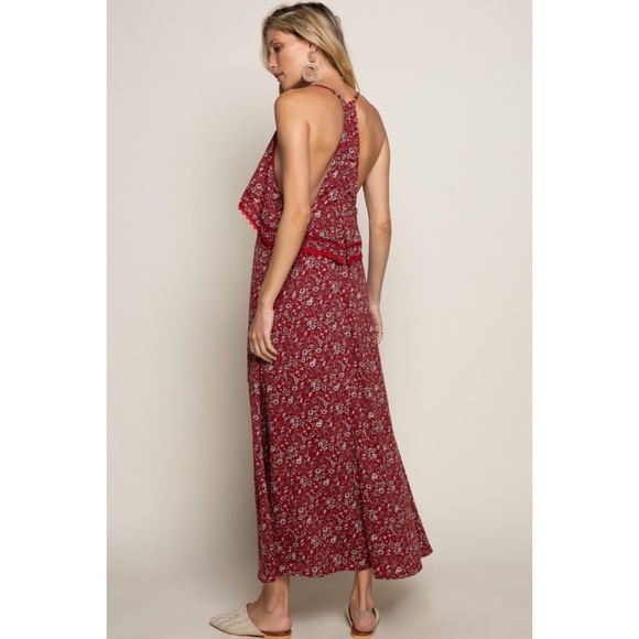 POL Red Floral Print Relaxed Fit Sleeveless Ruffle Midi Dress - Picture 4 of 7